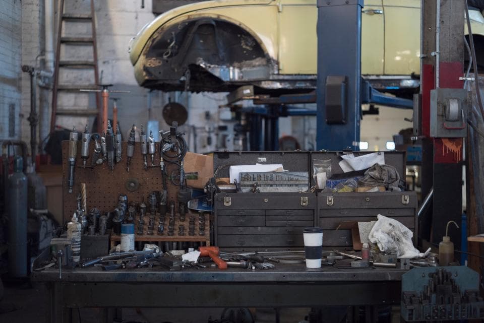 Workshop floor with machines, tools and equipment